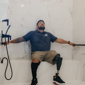 SGT Maverick Tuufuli Embracing His New Accesible Shower